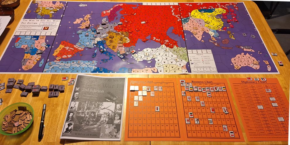 War to End All Wars, 3rd edition, first turn, game set up, world war I, world war one, the great war, strategy game. axis and allies, axis and allies variant, historical game, territory strategy game